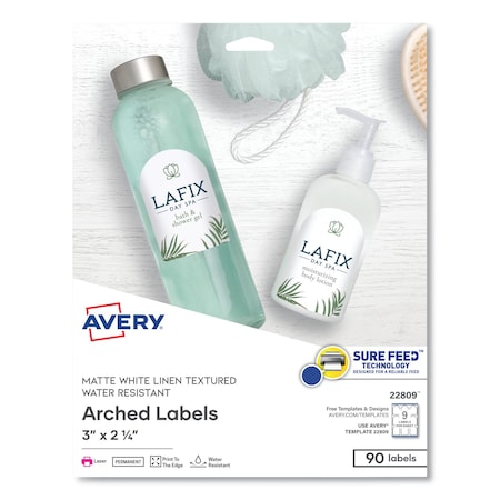 Avery Textured Arched Print-to-the-Edge Labels, Laser Printers, 3 x 2.25, White, 90PK 22809